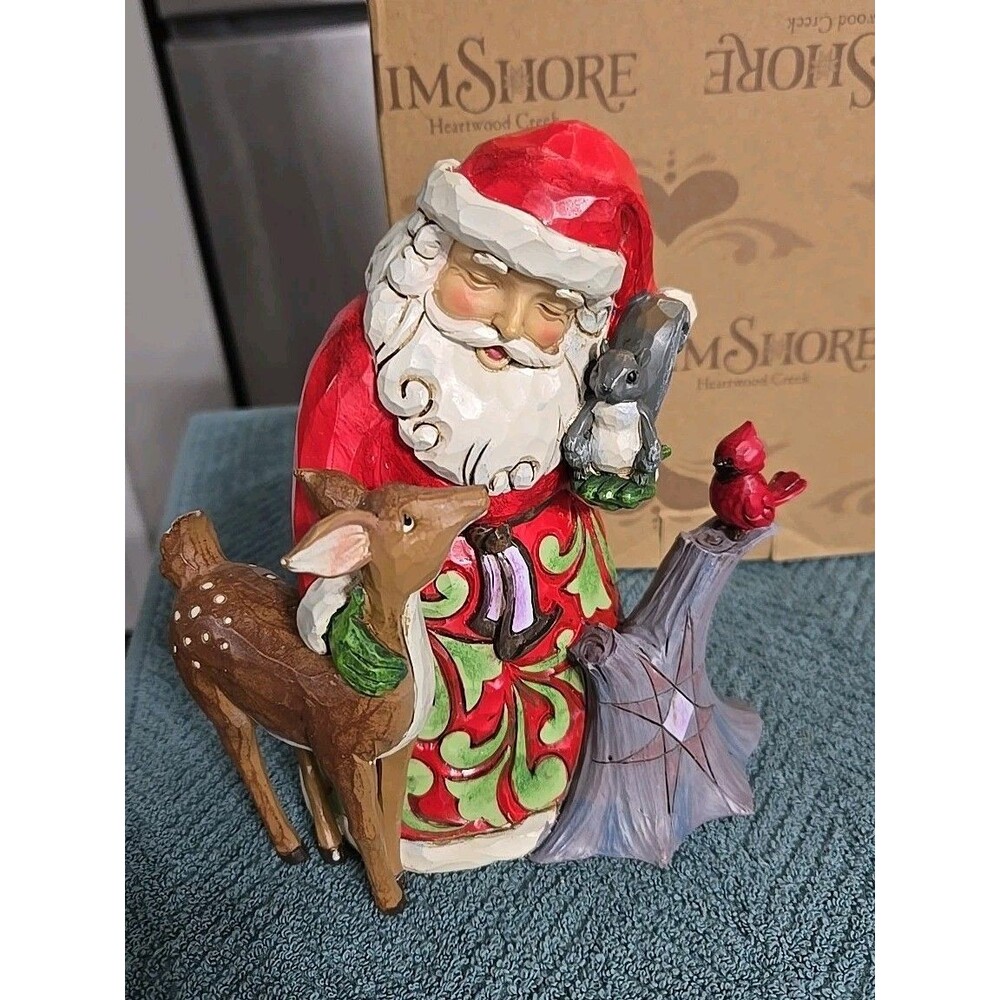 Jim Shore 4056779 "Woodland Wonderland" Santa w/Stump And Animals
